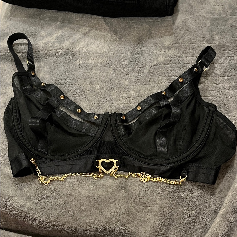 SHEIN Black Bra with Gold Chain Detail